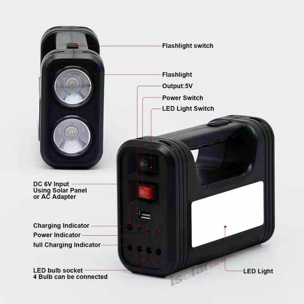 [A1-717] GD-8017s Solar Lighting System Digital Kit - 3 Bulbs Built-in Rechargeable Lithium Battery