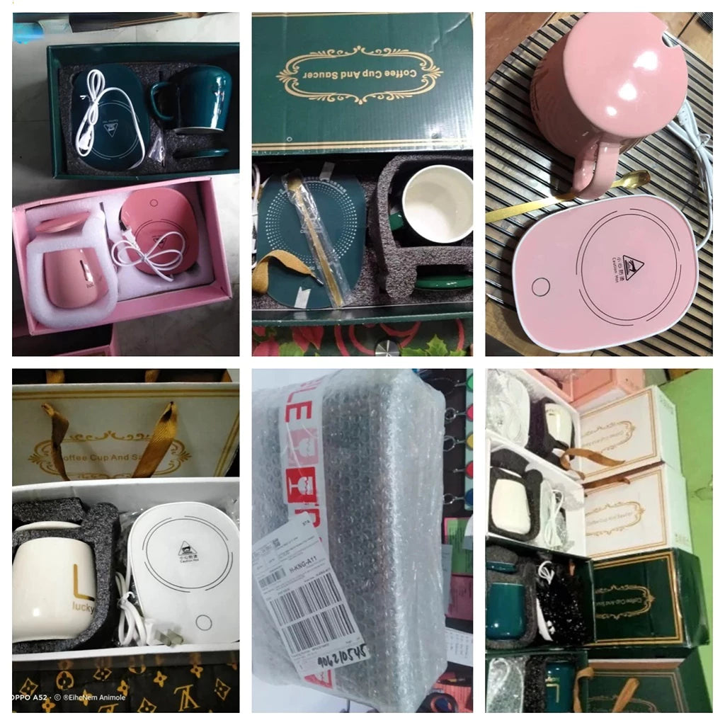 [A1-1228] Coffee Cup and Saucer With Automatic Heating Pad 55°c Coffee Warmer
