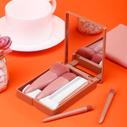 5 in 1 Makeup Brush Set with Mirror Travial Kit Make Up Tools