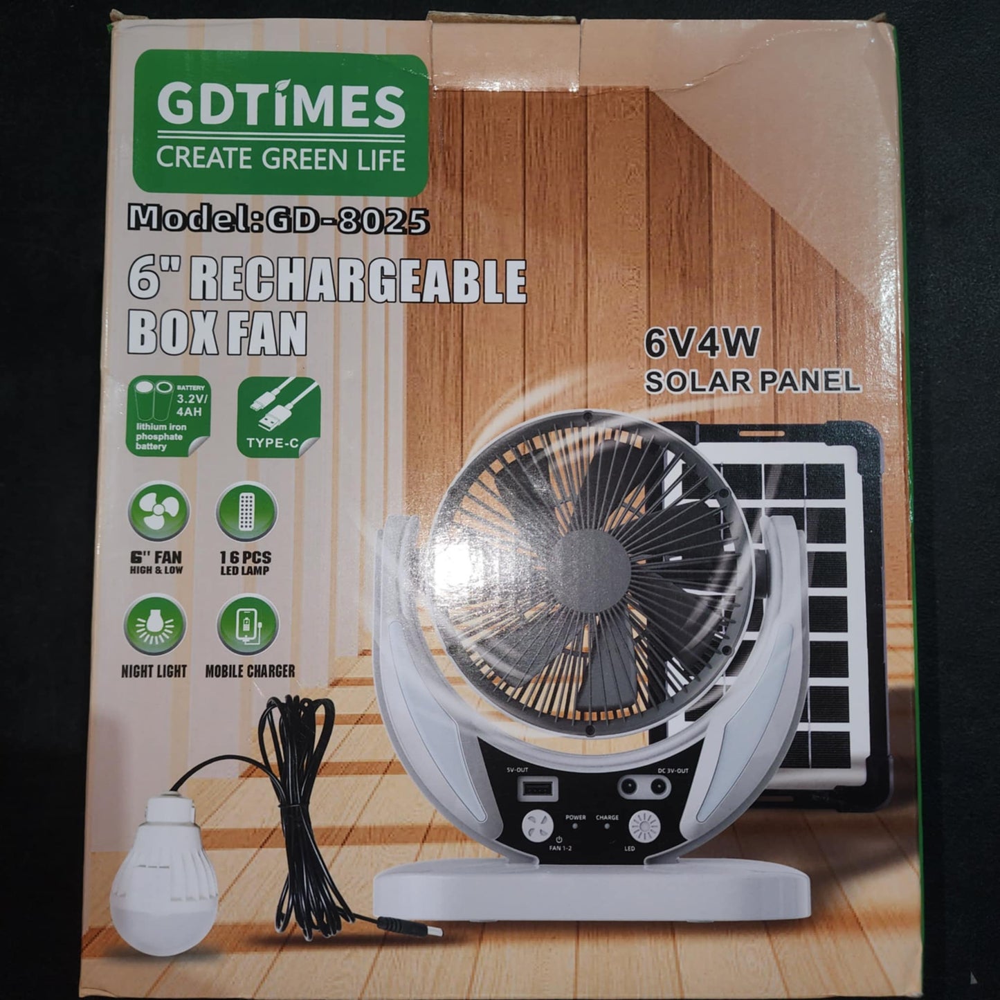 [TV306] GDTimes 6"Rechargeable Box Fan GD-8025