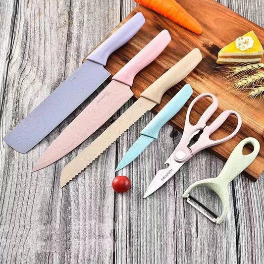 Evrywealth Corrugated Kitchen Knife Pastel Color ER-0278 (6pcs Set)