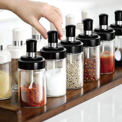 Seasoning Glass Jar with Integrated Spoon and Lid