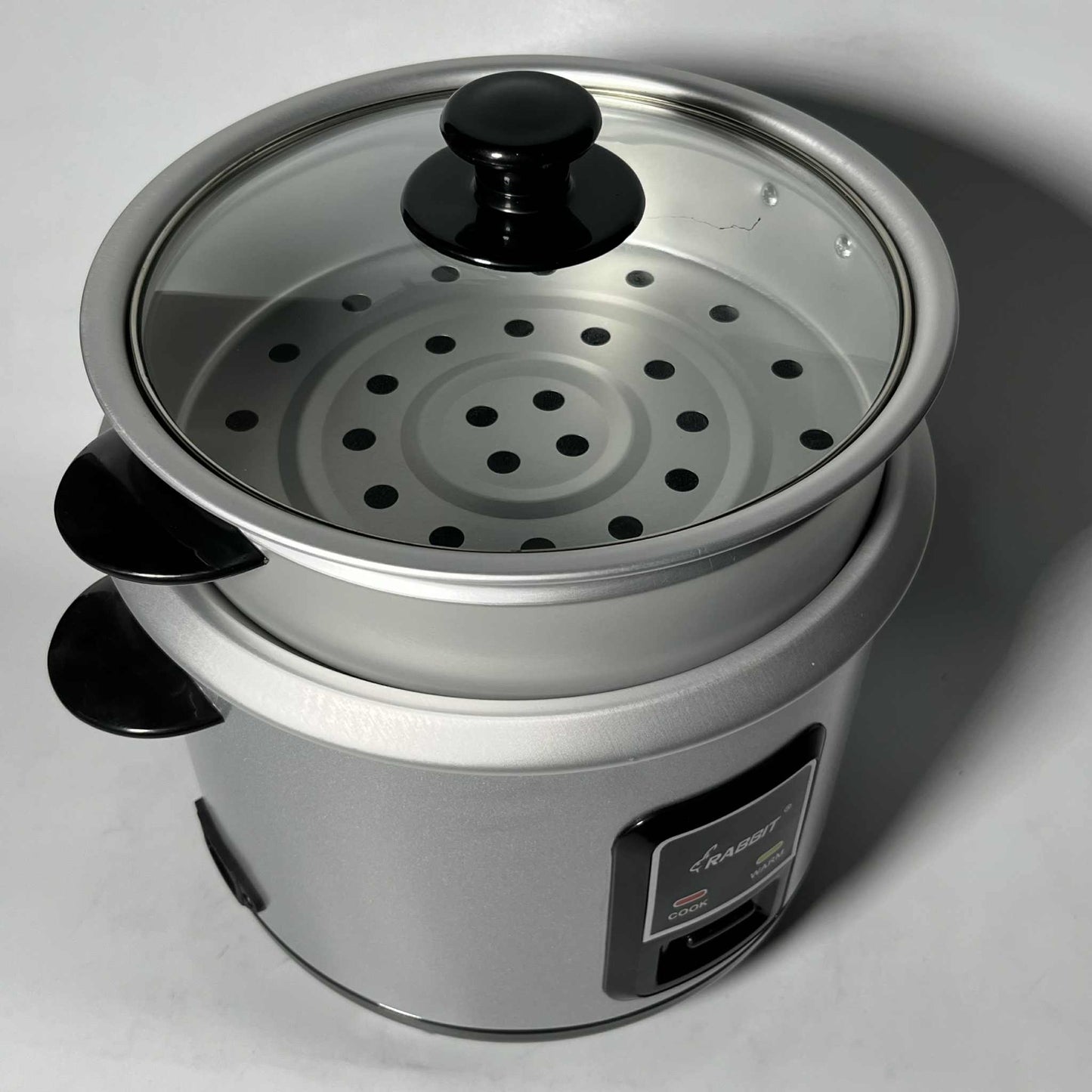 Rabbit Rice Cooker 1.5 liters Silver body Glass Lid w/ Steamer RRC 1.5L G