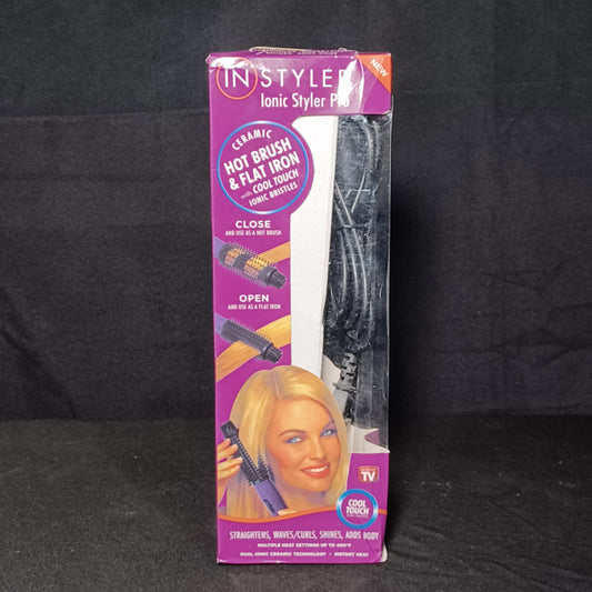 2in1 In Styler Ionic Styler Pro Ceramic Hot Brush & Flat Iron with Cool Touch Ionic Bristles