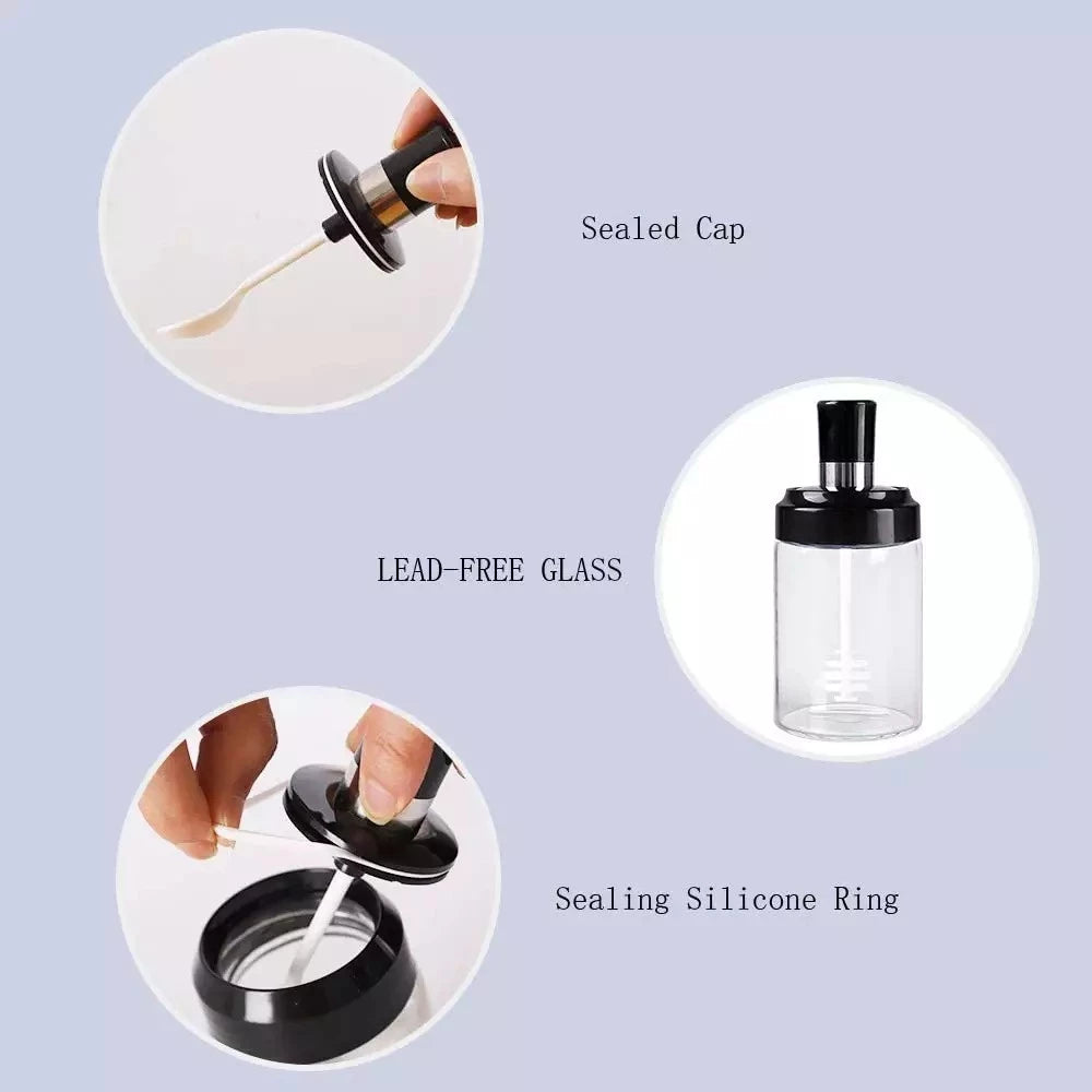Seasoning Glass Jar with Integrated Spoon and Lid