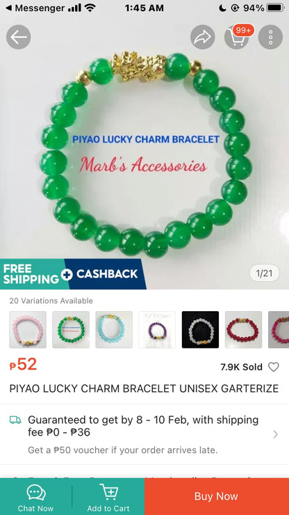 Green Piyao Gold Lucky Charm Bracelet