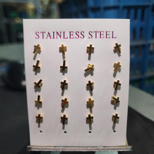 11 Pairs of Mini Crossed Gold Stainless Steel Earrings