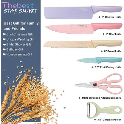 Evrywealth Corrugated Kitchen Knife Pastel Color ER-0278 (6pcs Set)