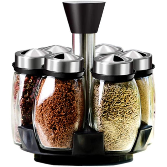 [A1-1035] Spice Rack Set with 6pcs Glass Spice Holders Jar Rotating Rack OT-107