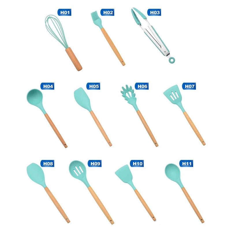[ZH1471] Silicone Utensils Set with Platic Holder