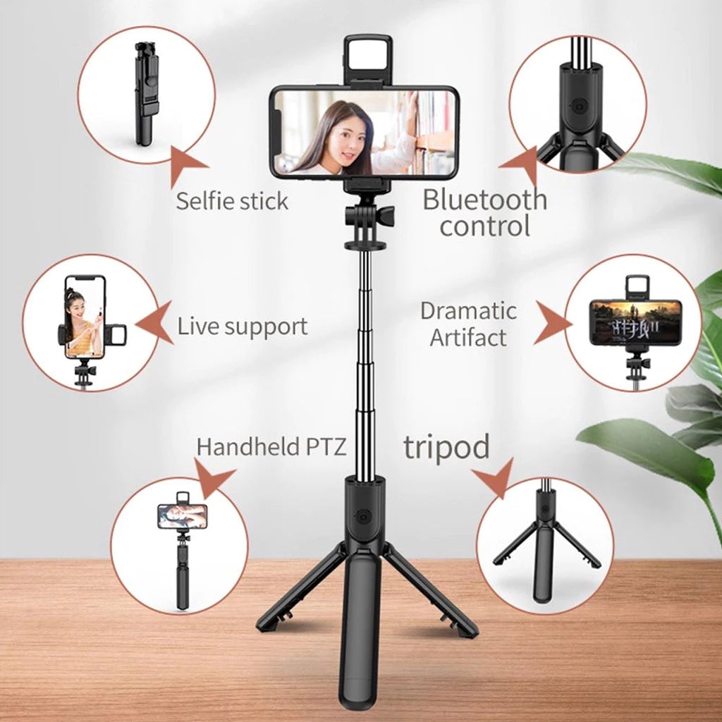 R1S Multifunctional Mobile Phone Selfie Stick Tripod with Remote and Light