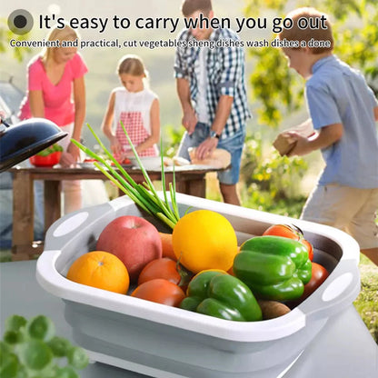 [A1-968] Folding Cutting Board Collapsible Multifunction Basket Chopping Board with Drainer