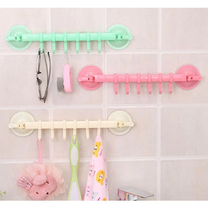 Towel Rack Suction Cup 6 Hooks Bathroom Door Holder
