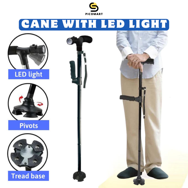 [A1-879] Trusty Cane Sturdy Folding Cane with Built-in Lights