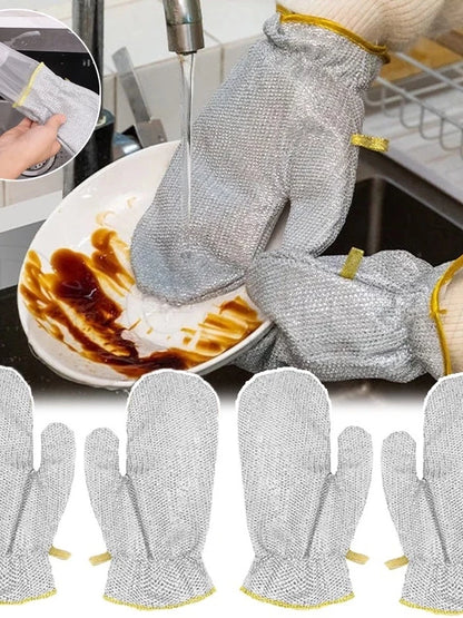 Kitchen Silver Wired Dishwashing Thicken Gloves (1 Pair)