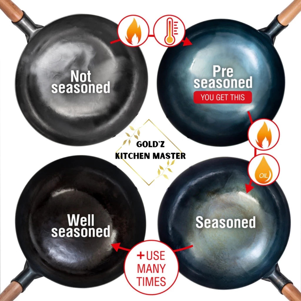 [A1-253] Chinese Non-stick Iron Web Pan Wok Flat Bottom 32cm