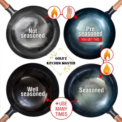 [A1-253] Chinese Non-stick Iron Web Pan Wok Flat Bottom 32cm
