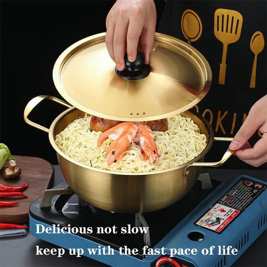 [A1-1281] 18cm Korean Instant Noodle Pot Stainless Steel Ramen Pot Gold Plated