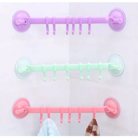 Towel Rack Suction Cup 6 Hooks Bathroom Door Holder