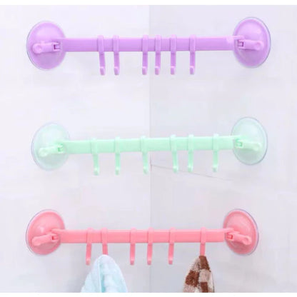 Towel Rack Suction Cup 6 Hooks Bathroom Door Holder