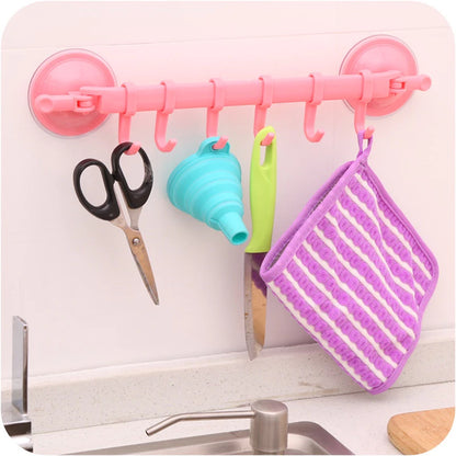 Towel Rack Suction Cup 6 Hooks Bathroom Door Holder