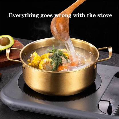 [A1-1281] 18cm Korean Instant Noodle Pot Stainless Steel Ramen Pot Gold Plated
