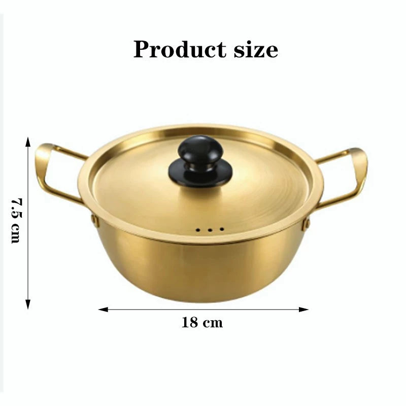 [A1-1281] 18cm Korean Instant Noodle Pot Stainless Steel Ramen Pot Gold Plated