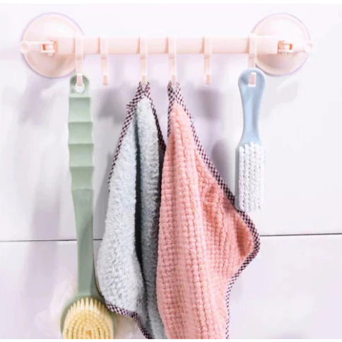 Towel Rack Suction Cup 6 Hooks Bathroom Door Holder