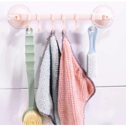 Towel Rack Suction Cup 6 Hooks Bathroom Door Holder