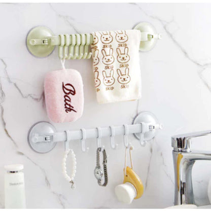 Towel Rack Suction Cup 6 Hooks Bathroom Door Holder