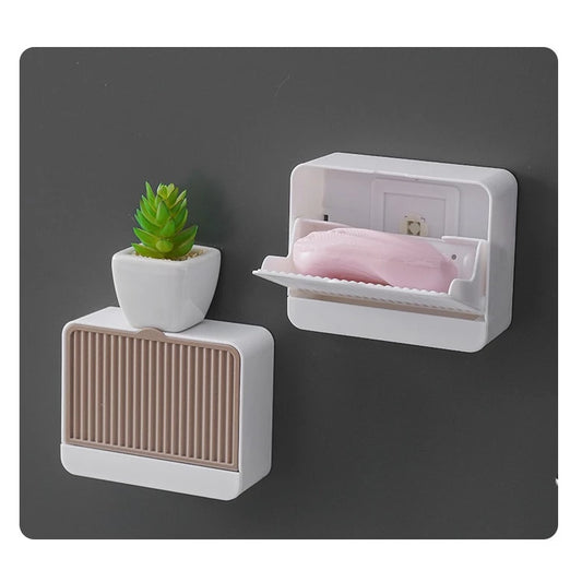 Wall-mounted Soap Holder with Drainer Flip-top Single