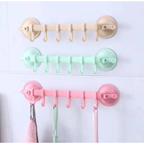 Towel Rack Suction Cup 6 Hooks Bathroom Door Holder