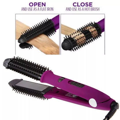 2in1 In Styler Ionic Styler Pro Ceramic Hot Brush & Flat Iron with Cool Touch Ionic Bristles