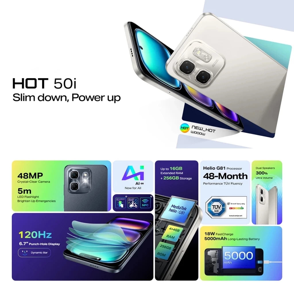 Infinix HOT 50i 120Hz All New 6.7" Punch-Hole Display 5000mAh