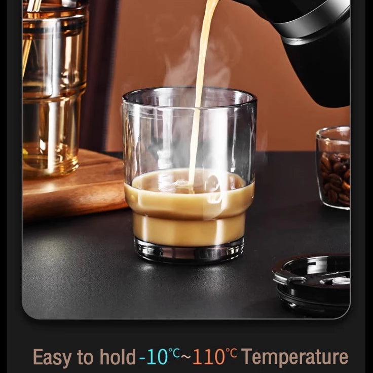 [A1-1265] Slub Glass Bamboo Cup Leather Case Portable Coffee Cup with Lid Glass Straw