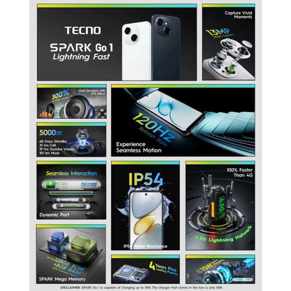 Tecno Spark Go 1  4.5G Network 120Hz 6.67" Smooth Display