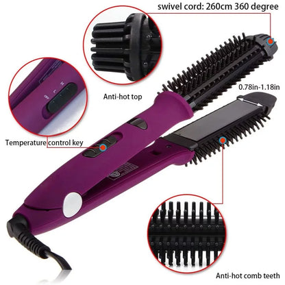 2in1 In Styler Ionic Styler Pro Ceramic Hot Brush & Flat Iron with Cool Touch Ionic Bristles