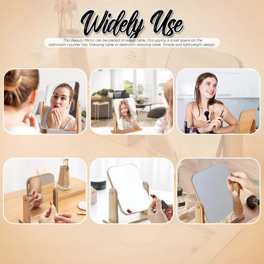 [A1-599] 360° Swivel Wooden Desk Mirror