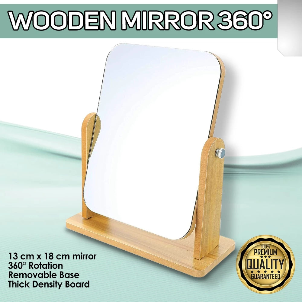 [A1-599] 360° Swivel Wooden Desk Mirror