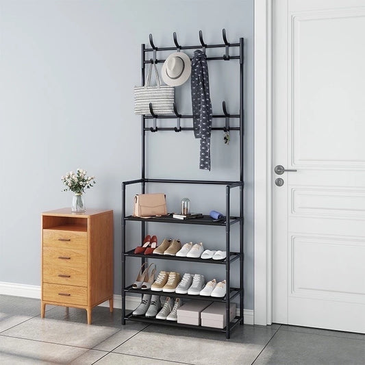 4 Layers Shoe Rack with Hanging Organizer