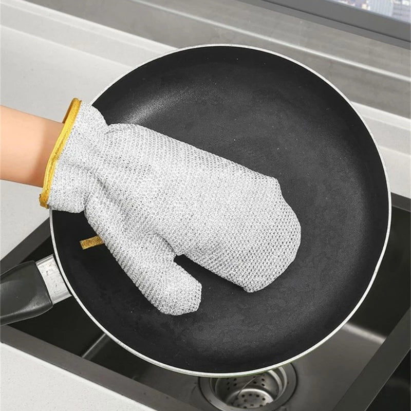 Kitchen Silver Wired Dishwashing Thicken Gloves (1 Pair)