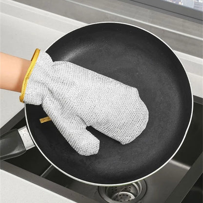 Kitchen Silver Wired Dishwashing Thicken Gloves (1 Pair)