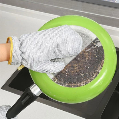 Kitchen Silver Wired Dishwashing Thicken Gloves (1 Pair)