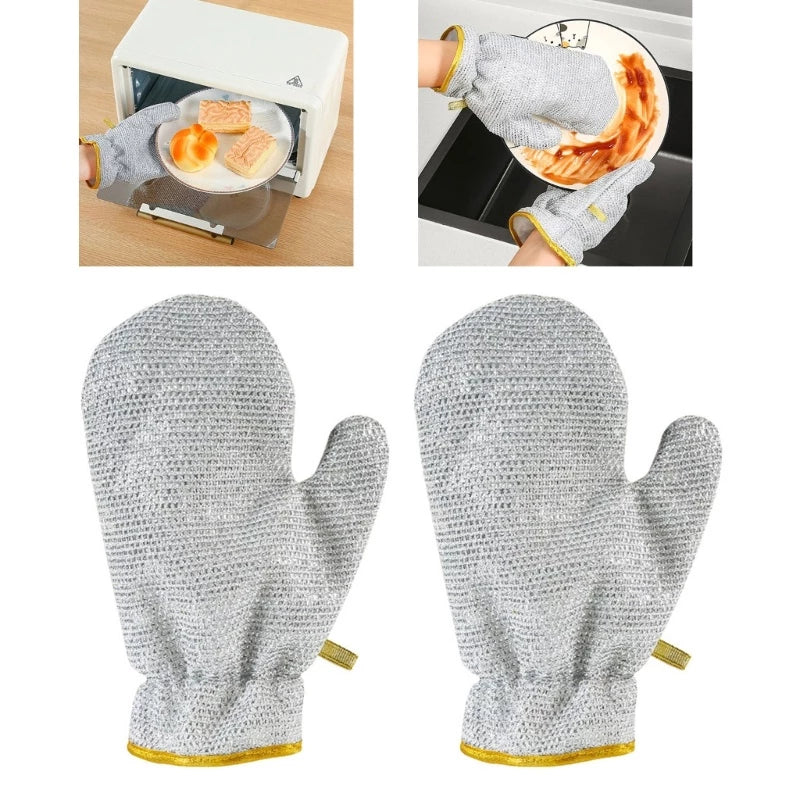 Kitchen Silver Wired Dishwashing Thicken Gloves (1 Pair)