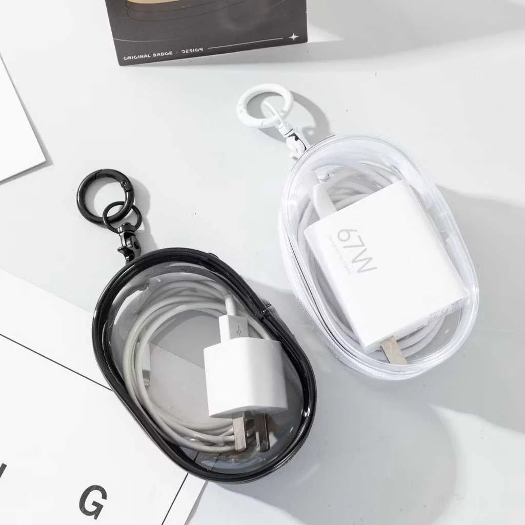 Portable Clear Cable Storage Bag Organizer With Locking Hook