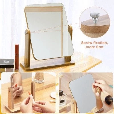 [A1-599] 360° Swivel Wooden Desk Mirror
