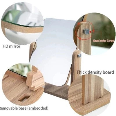 [A1-599] 360° Swivel Wooden Desk Mirror