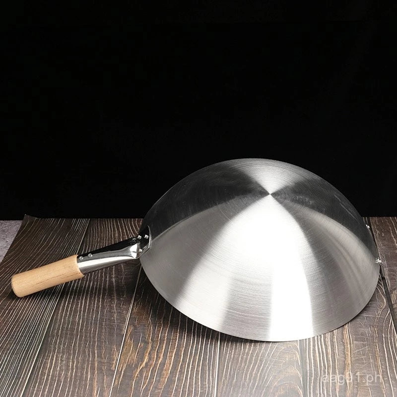 Wood Handle Frying Wok Stainless Steel