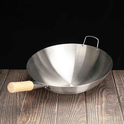 Wood Handle Frying Wok Stainless Steel