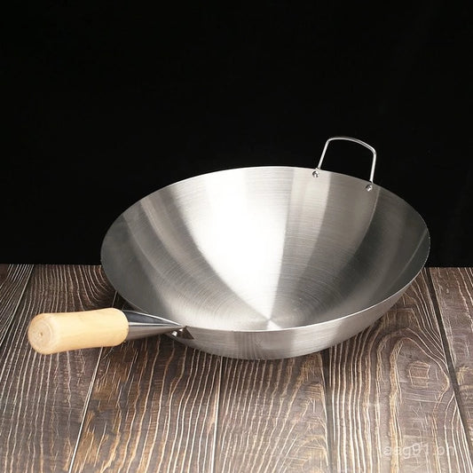 Wood Handle Frying Wok Stainless Steel